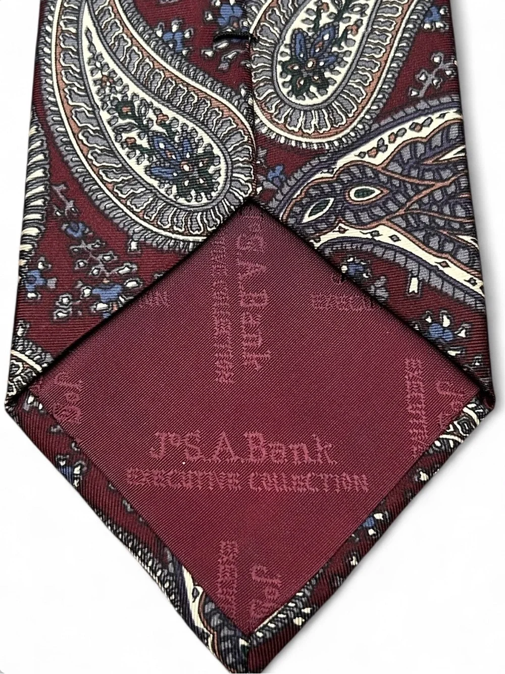 JS. A.Bank Collection Men's Paisley Silk Tie in Burgundy Handmade in USA.